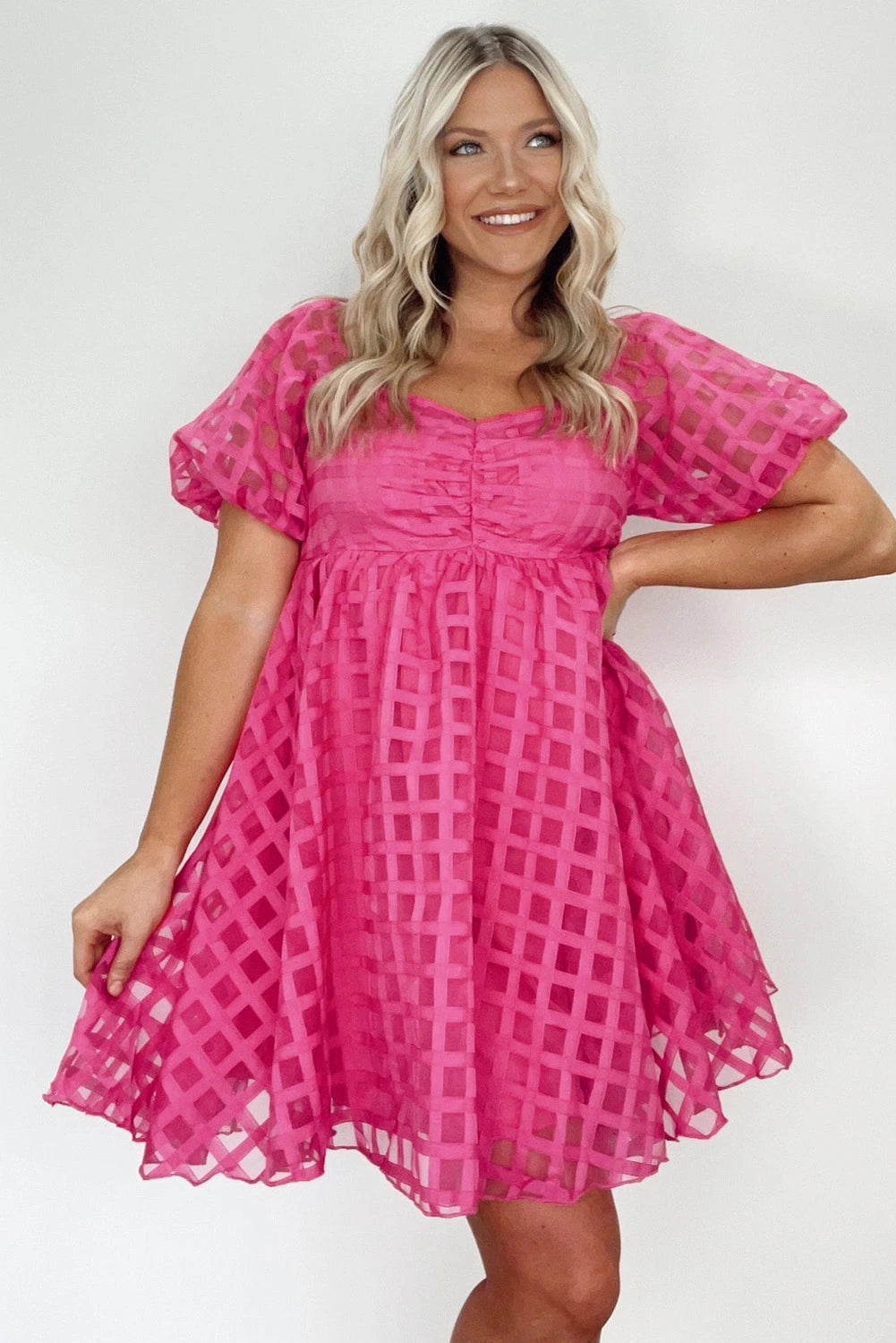 *Strawberry Pink Puff Sleeve Dress*