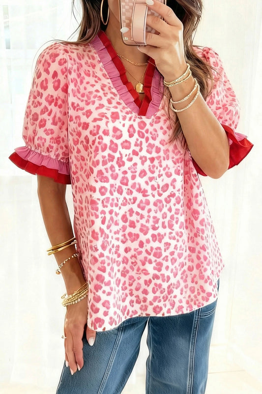 *Pink & Red Leopard Top*