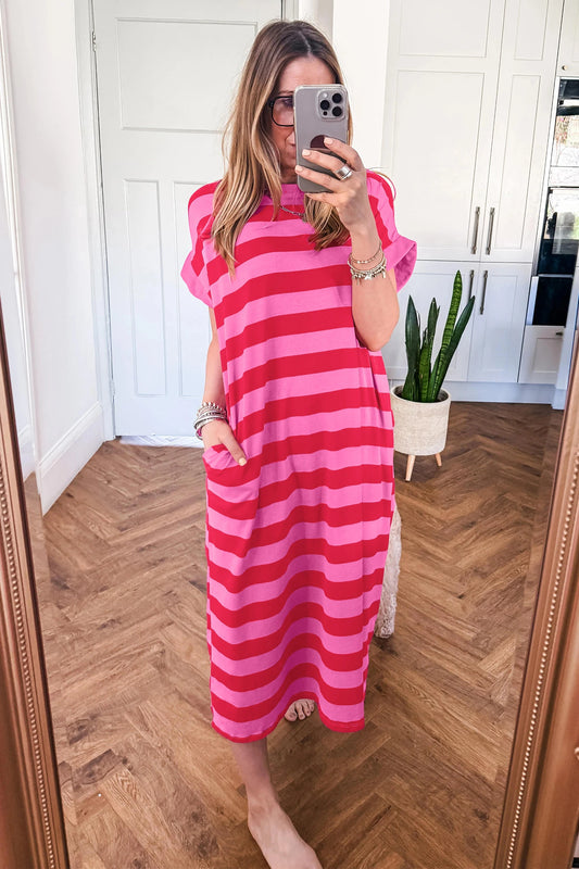 *Pink & Red Striped Maxi Dress*
