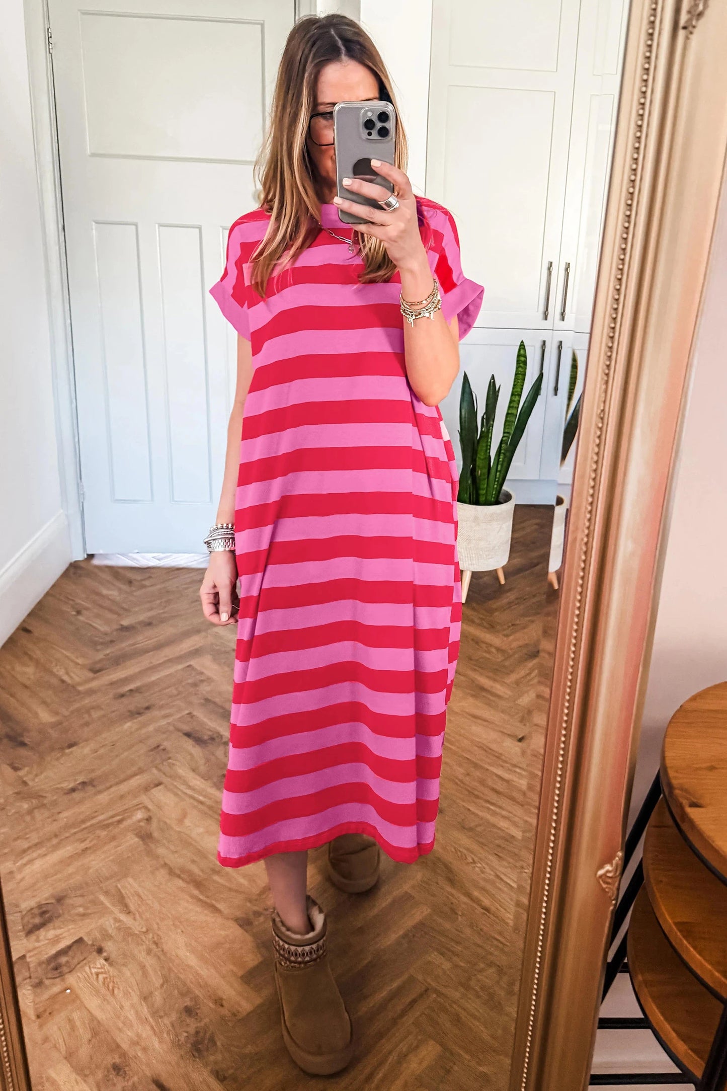 *Pink & Red Striped Maxi Dress*