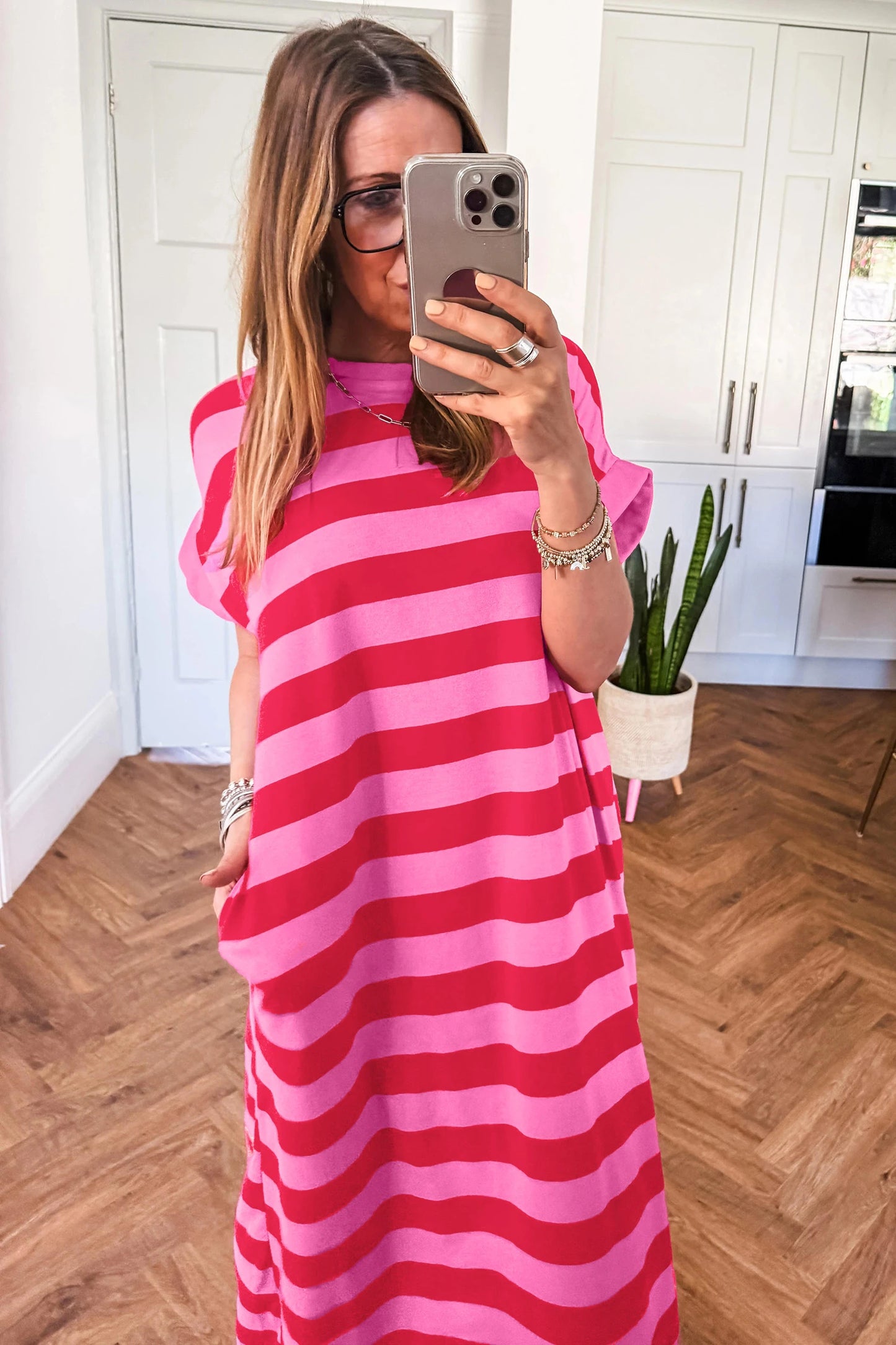 *Pink & Red Striped Maxi Dress*