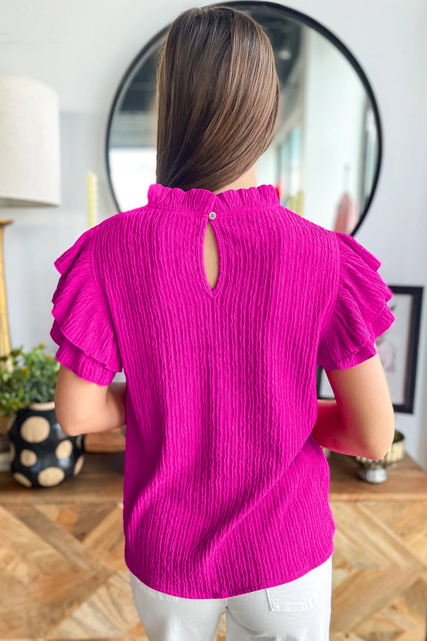*Pink Ruffle Sleeve Top*