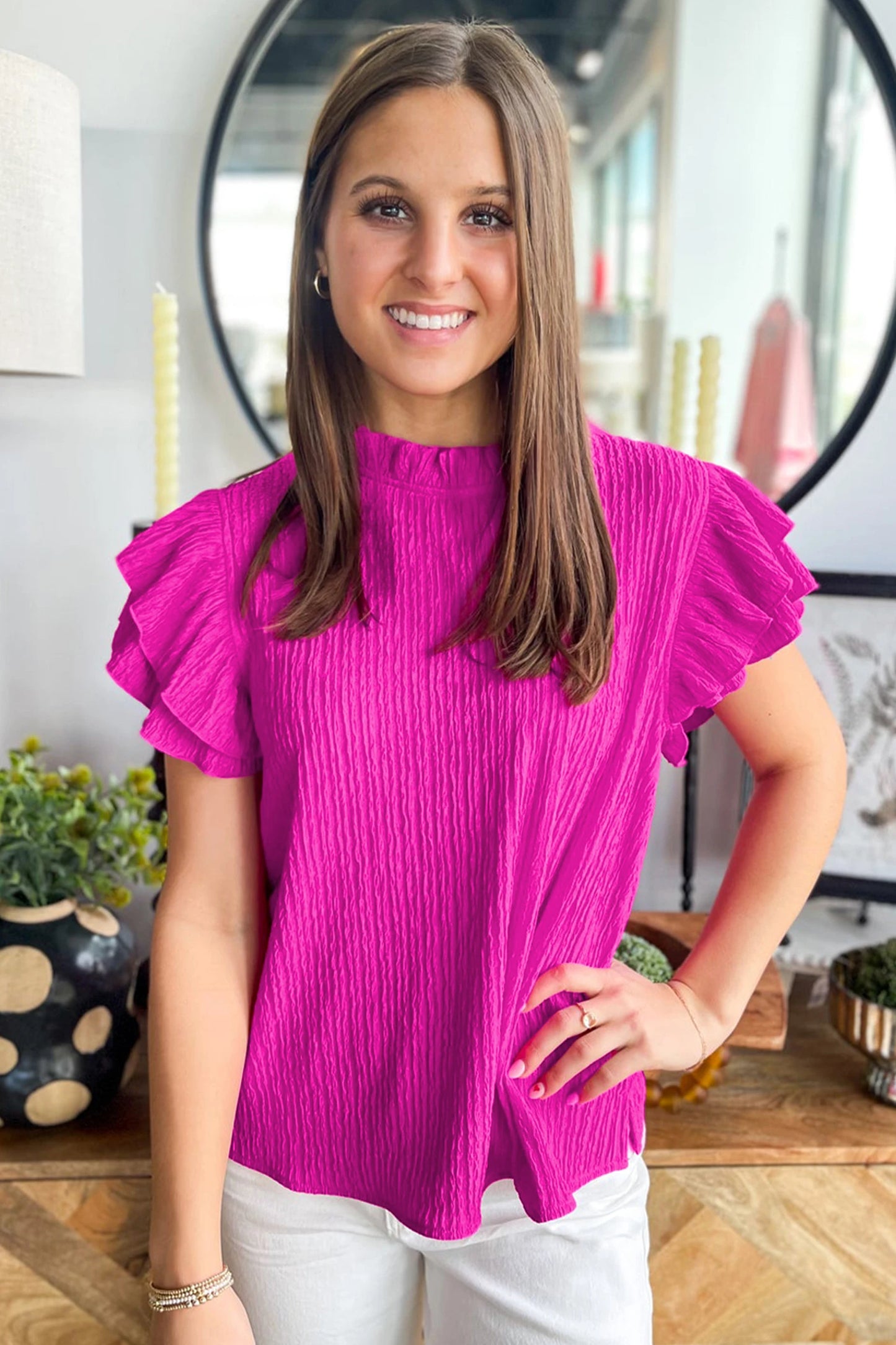 *Pink Ruffle Sleeve Top*