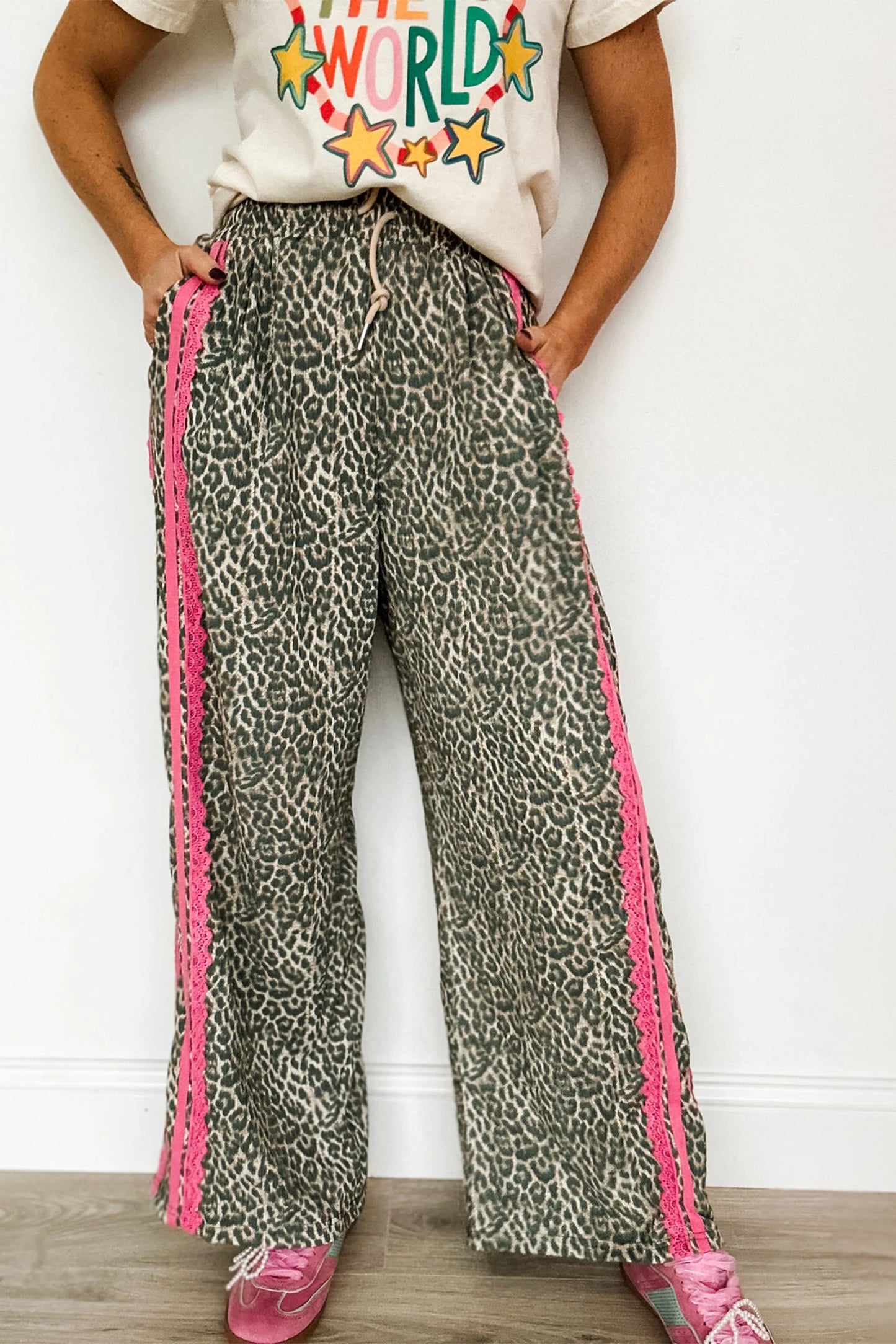*Leopard Print Pink Trim Pants*