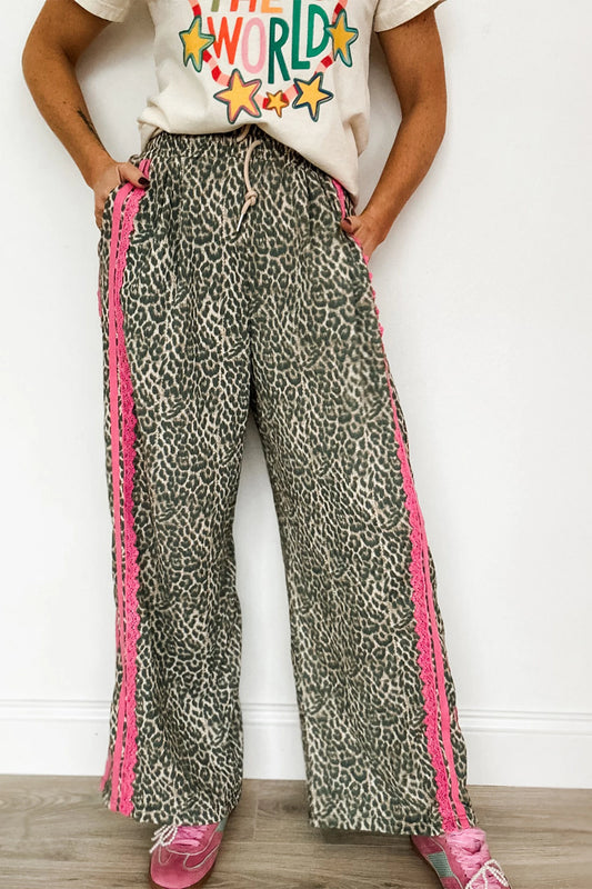 *Leopard Print Pink Trim Pants*