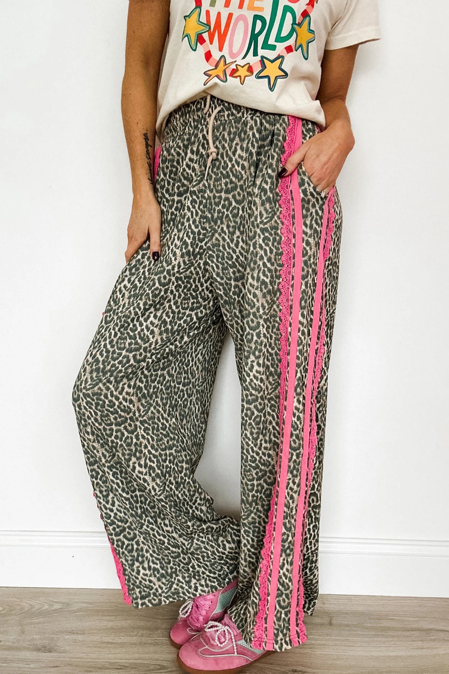 *Leopard Print Pink Trim Pants*