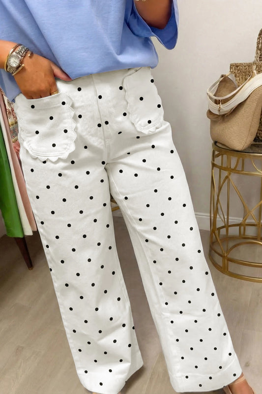 *Polka Dot Scalloped Pocket Pants*