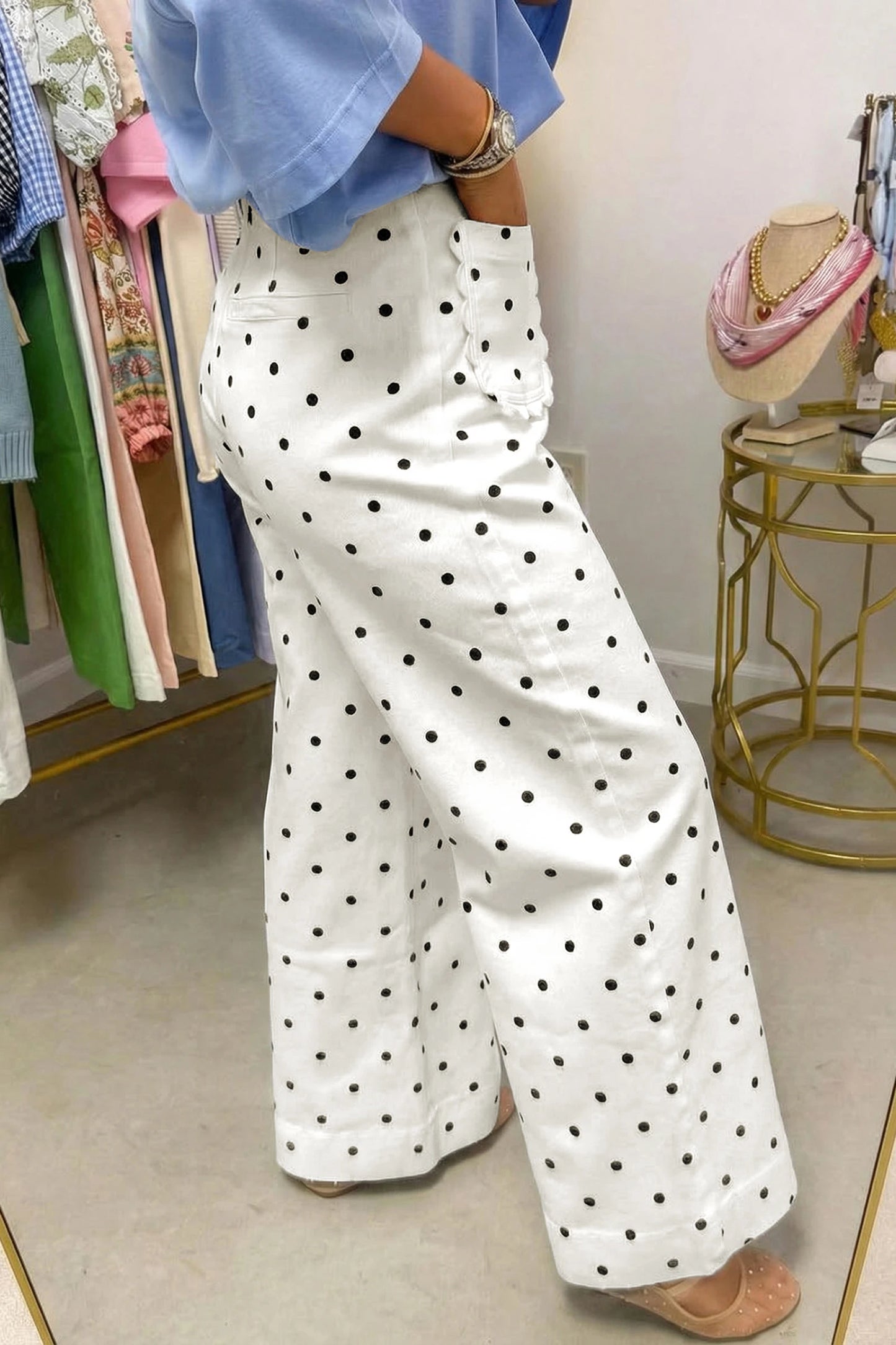 *Polka Dot Scalloped Pocket Pants*