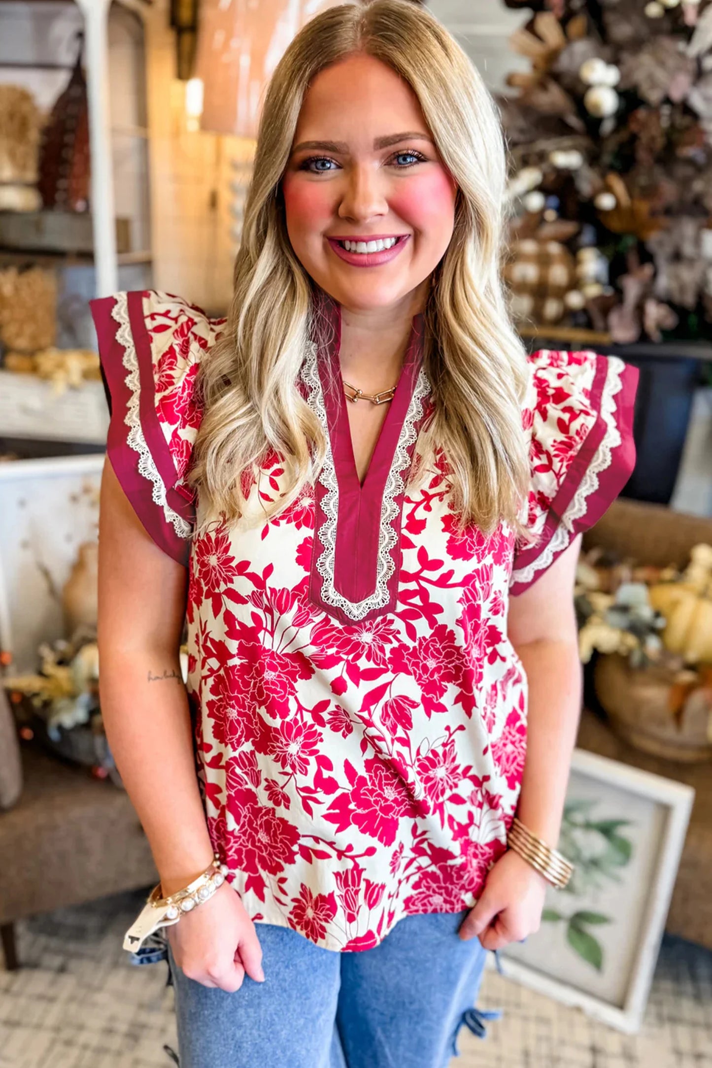 *Red Floral Top*