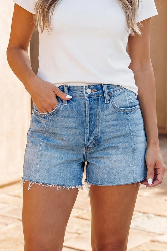 *Acid Wash Raw Hem Denim Shorts*