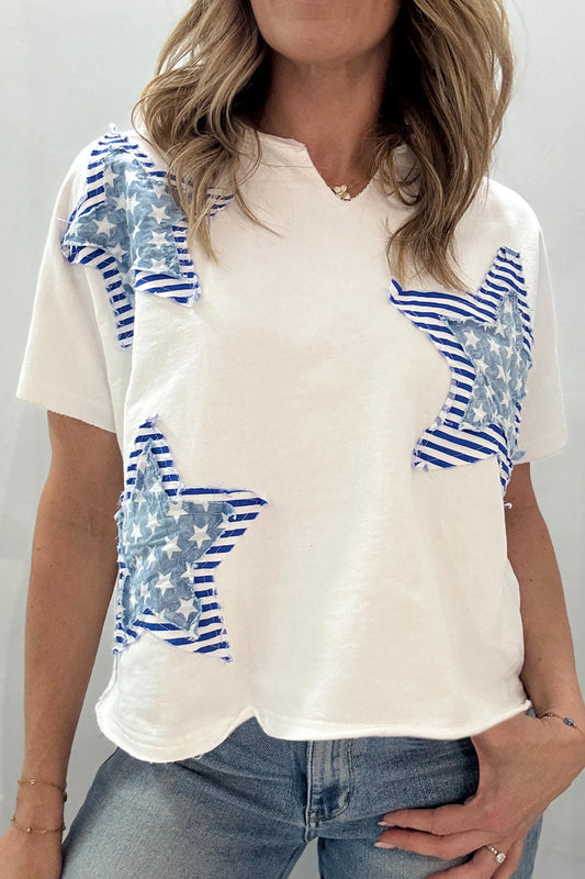 *White Patriot Star Patched Tee*