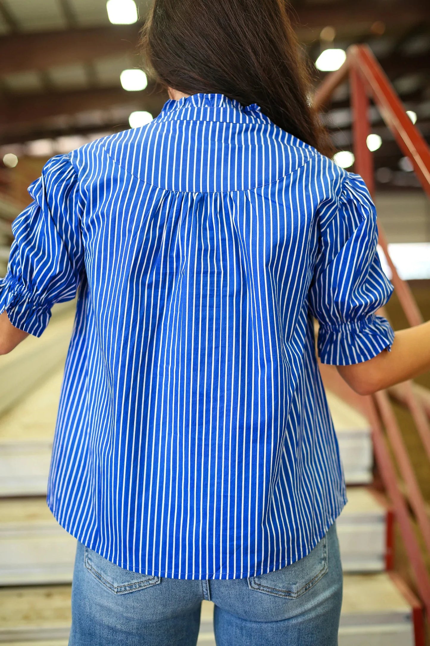 *Blue Striped Ruffle Top*