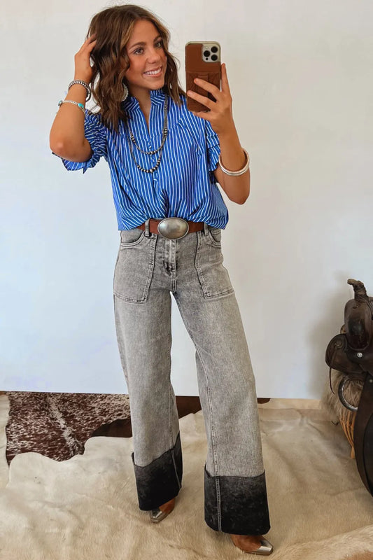 *Blue Striped Ruffle Top*
