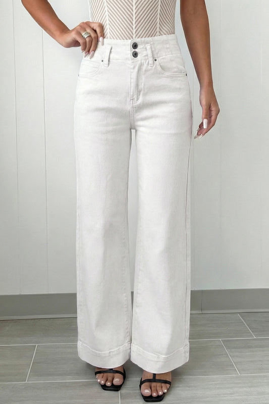 *White Double Button Wide Leg Jean*