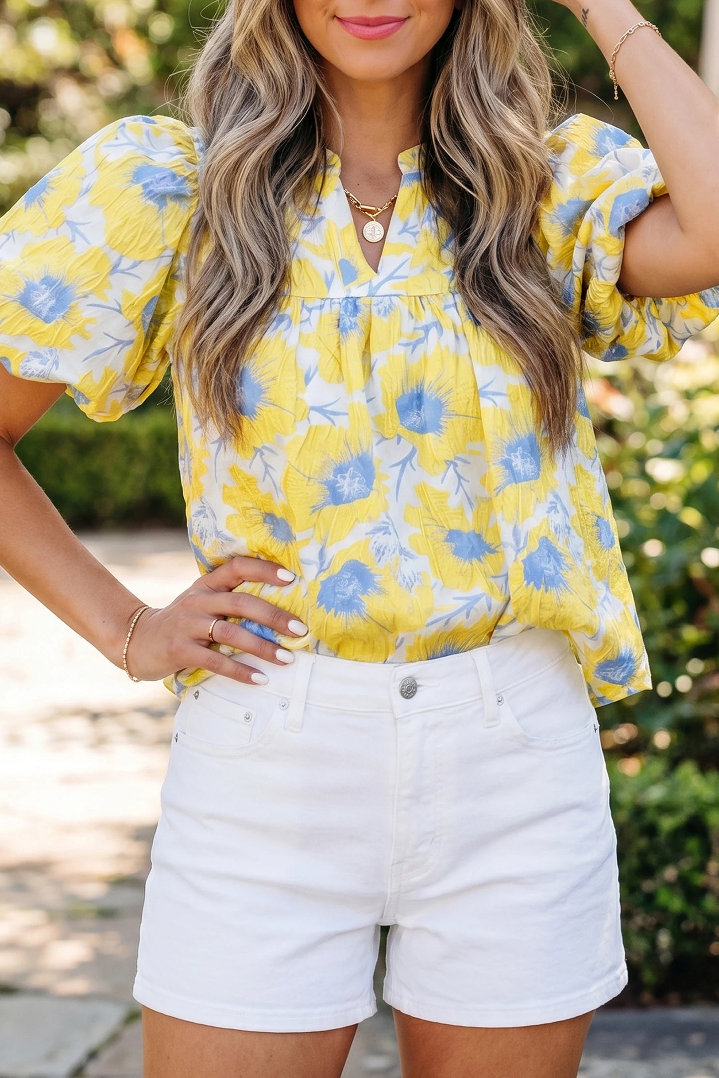 *Yellow Floral Puff Sleeve Top*